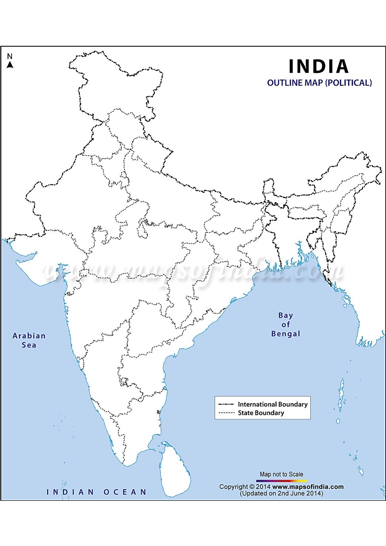 India Physical Map Outline A4 Size Images And Photos Finder 8222